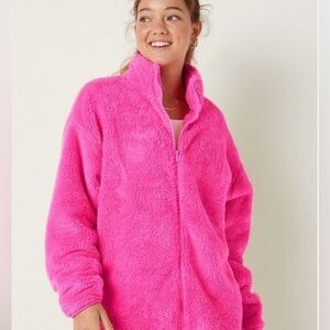 PINK Victoria’s Secret Teddy Full-Zip Jacket, Sherpa Jacket, Hot Pink size Small